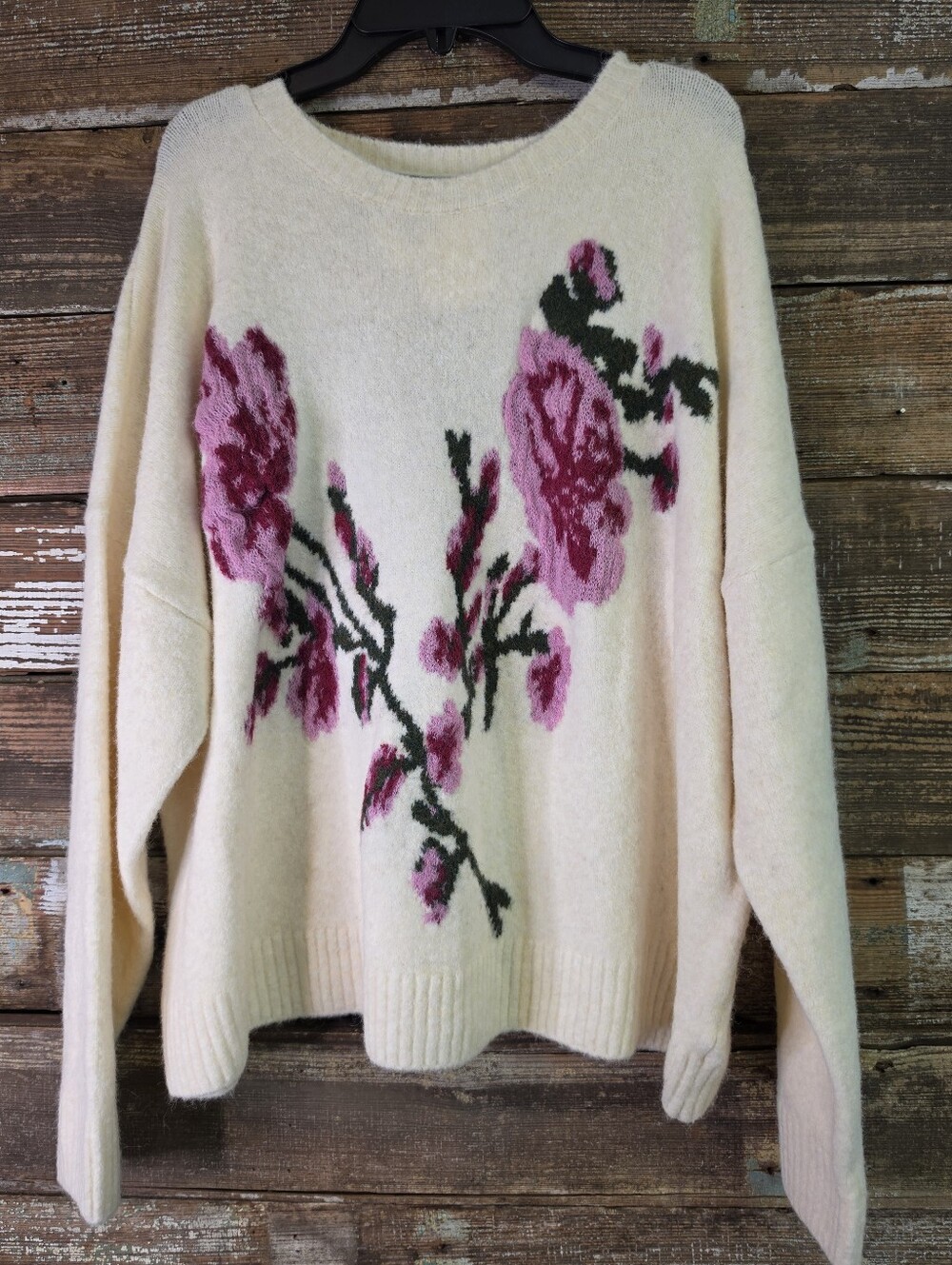 Ted Baker London Floral Fuzzy Knit Sweater XL Cream Pink NWT $175 MSRP - Picture 2 of 7